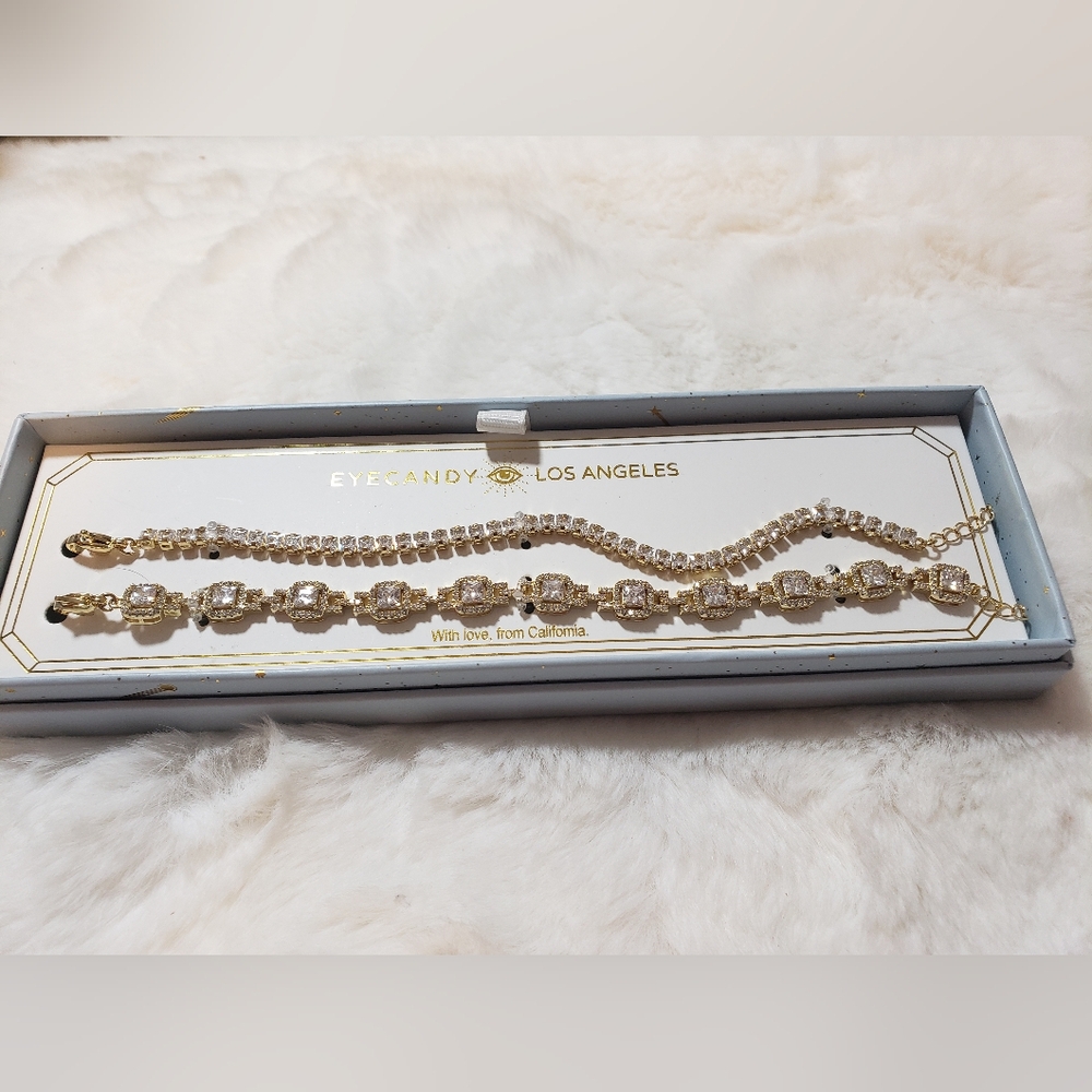 Eyecandy Los Angeles Luxe Collection – Set of 2 Gold-Tone Crystal Bracelets